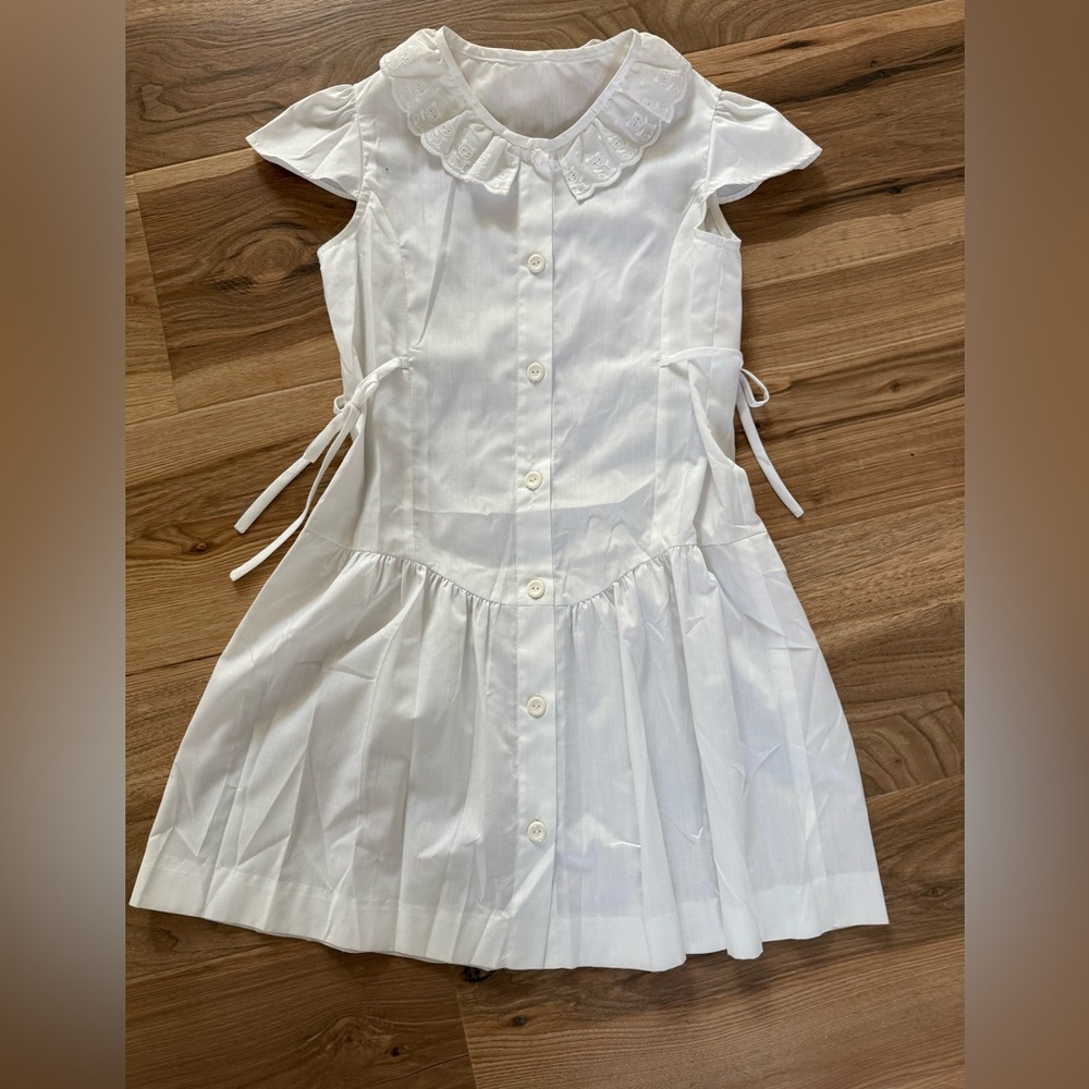 70s style vintage - Charming White Kids Dress with Teddy Bear Collar